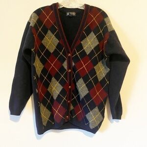 𝅺vtg Lands End Cardigan Sweater Blue Plaid Small